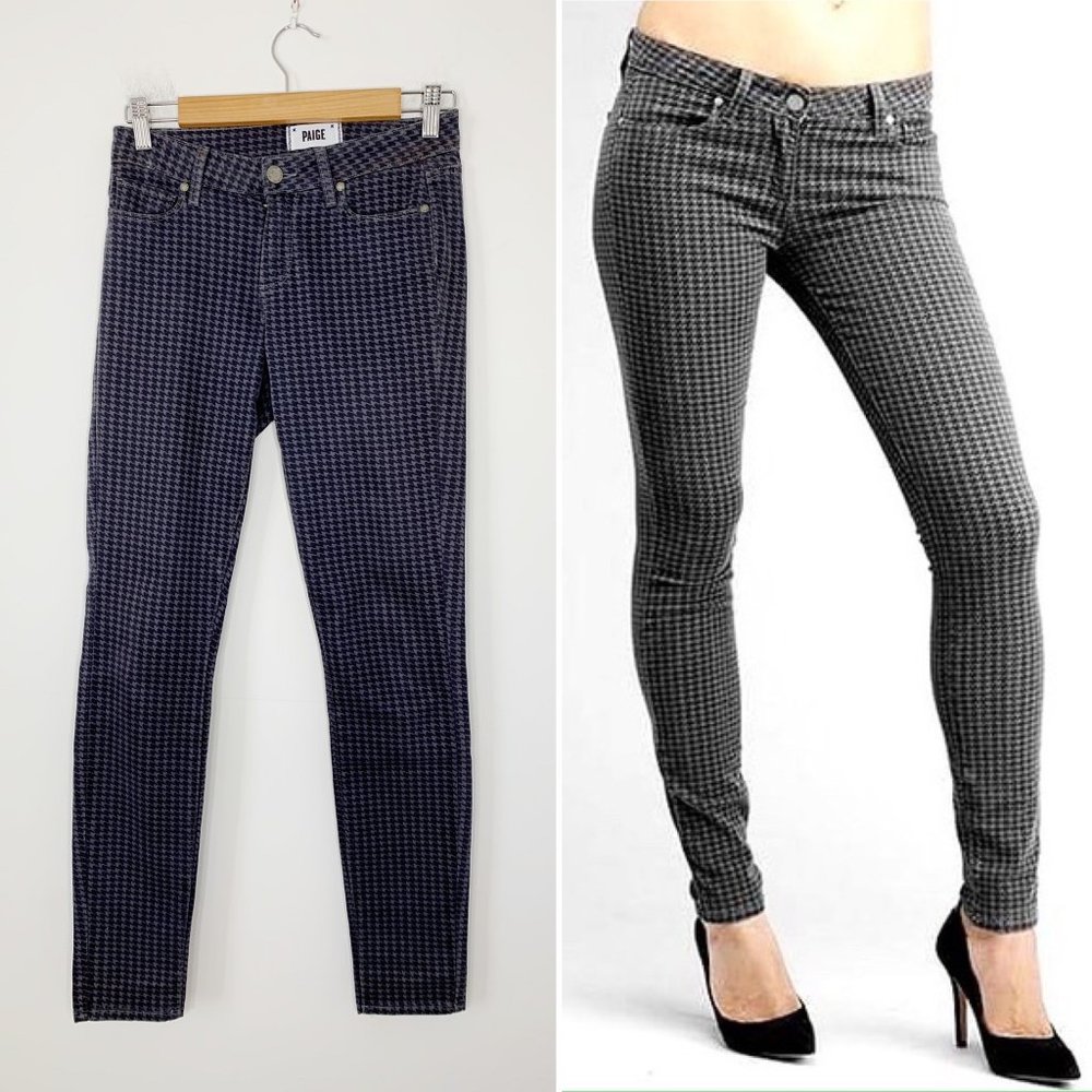Paige Gray Houndstooth Verdugo Ultra Skinny Slim Stretch Low Rise Jeans Size 27